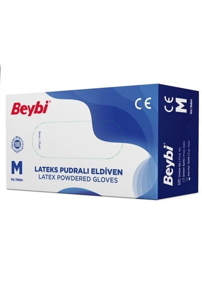 Beybi Pudralı Beyaz Lateks Eldiven 100'lü X 6 Paket M