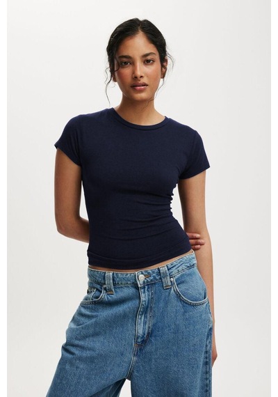 Lacivert Bisiklet Yaka Basic Kadın T-shirt Mg2479 Lacivert
