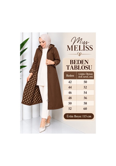 Miss Meliss Desenli Bondit Kumaş Testtür Trençkot Kahverengi Kahverengi