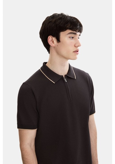 Back And Bond Kahverengi Regular Fit Fermuarlı Polo Yaka Triko Çok Renkli