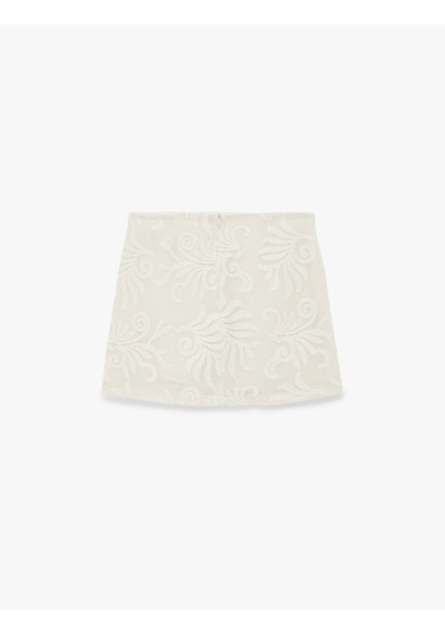 Koton Pamuklu A Kesim Floral Nakışlı Brodeli Mini Etek Bej 6sak70166ew Ekru