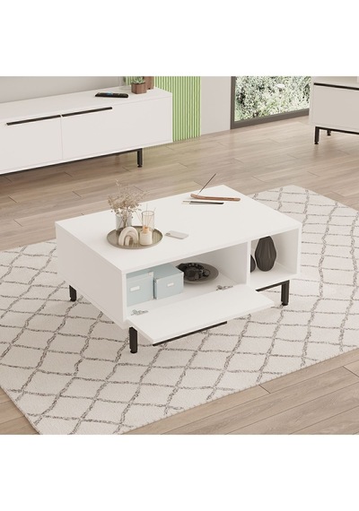 Bohem Orta Sehpa 60x90cm Metal Ayaklı Kapaklı Beyaz Boh2-w Beyaz