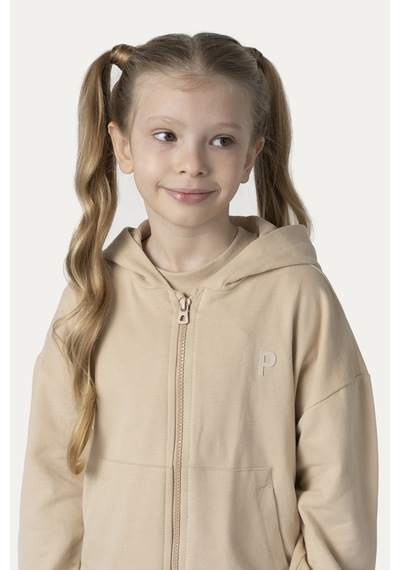 Unisex Çocuk Fermuarlı Bej Sweatshirt Çok Renkli