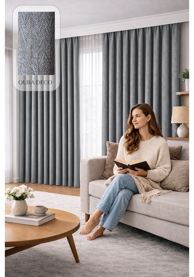 Balıksırtı Dokulu Premium Jakar Fon Perde Salon Oturma Odası Yatak Odası Çocuk Odası Gri