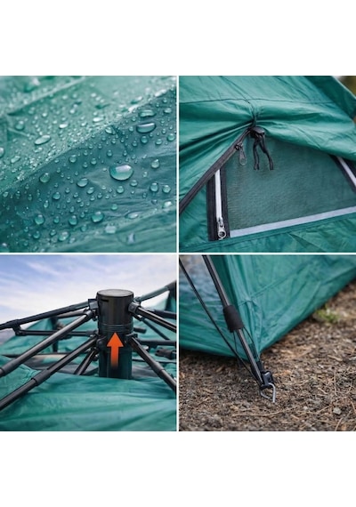 Buffer 6 Kişilik Otomatik Kamp Çadırı Çift Katmanlı, Suya Dayanıklı, Hızlı Kurulum Outdoor Aile Ve Doğa Çadırı 200x25 Yeşil