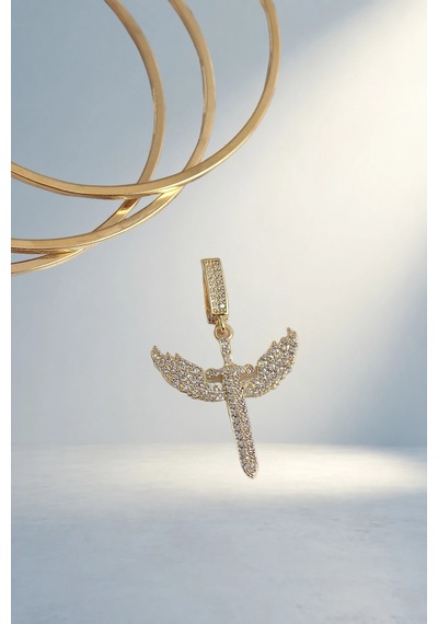 Gold Renk Zirkon Taşlı Mikail Charm Takı 011 - Kahverengi
