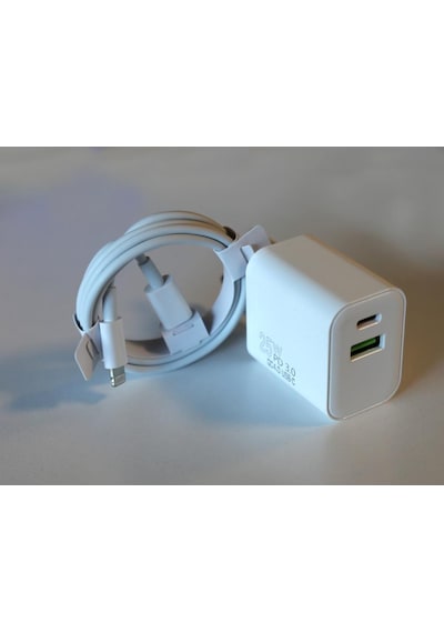 Elba ELB05-PD-25WiOS Uyumlu Beyaz 25W Usb-c Ev Şarj Kafa+1mt Type-c To Lightnıng Kablo PD3.0-QC4.0 Hızlı Ş
