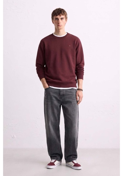 Barrels And Oıl Erkek Göğüs Baskı Detaylı Uzun Kollu Sweatshirt - Bordo Bordo