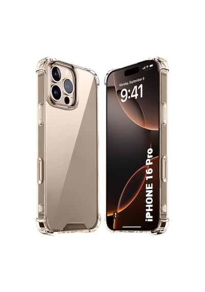 Fibaks iPhone 16 Pro Uyumlu Kılıf Airbag Crystal Sert Pc Antishock Darbe Emici Kenar Şeffaf Silikon Kapak