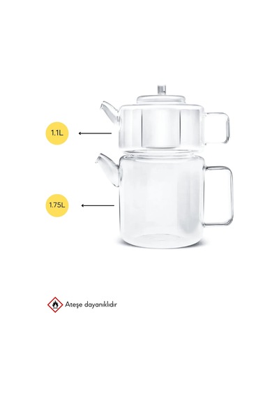 Tobby Borosilikat Şeffaf Cam Çaydanlık 1.1l+1.75l