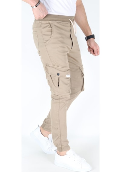 Blayn Jeans Erkek Açık Gri Kargo Cepli Paça Bel Lastikli Likralı Kargo Cep Pantolon Nohut