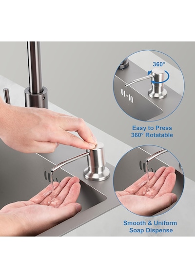 Güncelçarşı Paslanmaz Çelik Sıvı Sabunluk Pompası Lavabo Tezgah Altı Mutfak Lavaboları Banyo Tezgahlar Fırçalanmış Nikel