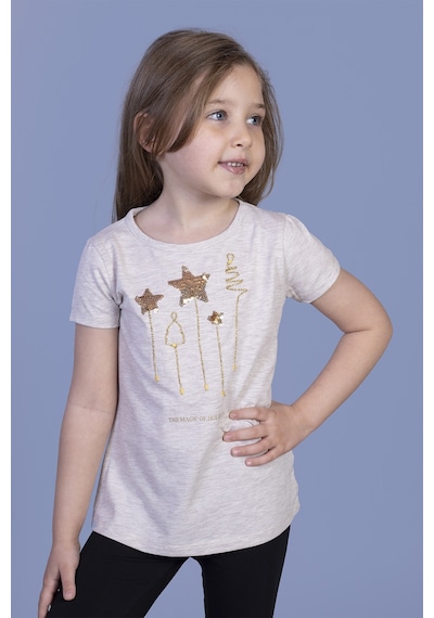 Toontoy Kids Toontoy Kız Çocuk Yıldız Nakışlı Tişört Bej