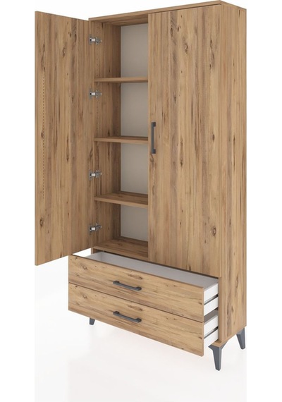 Arges Dolap 4 Raflı 2 Çekmeceli 2 Kapaklı 88x30x182 Çam-çam Çam