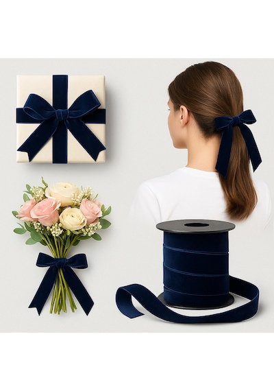 Paşateks 3 Cm Düz Kadife Şerit Lacivert 5 Metre Premium Tekstil Aksesuarı