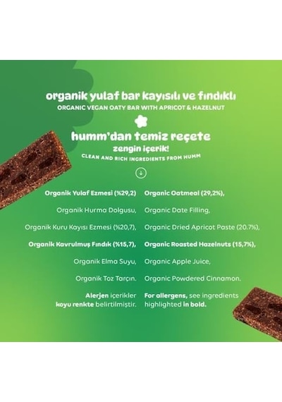 Organik Kayısılı Fındıklı Yulaf Bar 27 Gr 27 G