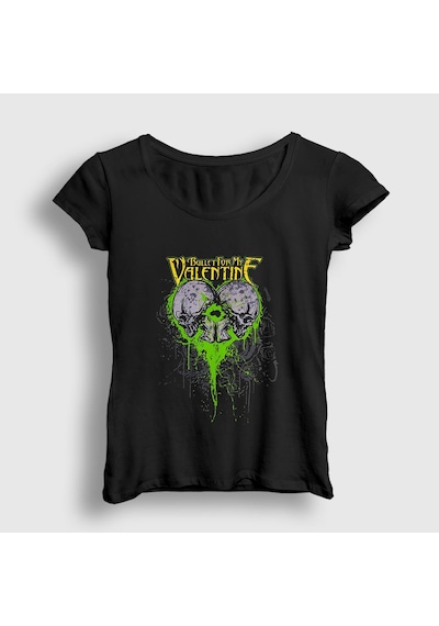 Presmono Kadın Skulls Bullet For My Valentine T-shirt Siyah