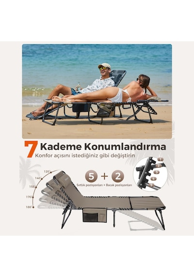 Kingcamp Magnolia B10 Hands-free Premium 7 Kademeli Katlanır Şezlong Beige Bej