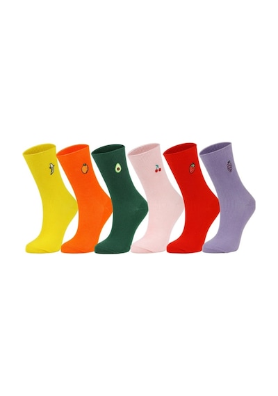 Ozzy Socks Meyve Nakışlı Renkli Çorap Kutusu 6'lı Çok Renkli