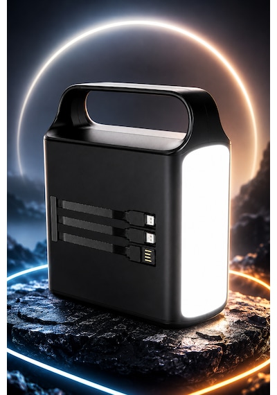 Taşınabilir Güç İstasyonu 100.000 Mah 100w Hızlı Şarj Güçlü Led Aydınlatma Dahili Kablolu Powerbank Siyah