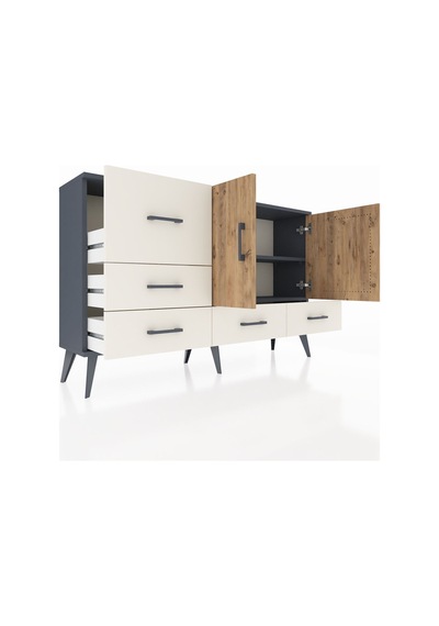 Arges Konsol 4 Raflı 5 Çekmeceli 2 Kapaklı 132x30x83 Antrasit-çam/aytaşı Çam/aytaşı Arges Konsol 4 Raflı 5 Çekmeceli 2 Kapaklı 132x30x83 Antrasit-çam/aytaşı Çam/aytaşı