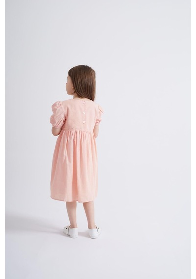 Oliventhekid Kolları Ve Beli Lastikli Kız Çocuk Elbise Pembe Pembe