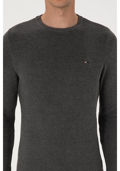U.S. Polo Assn. Erkek Slim Fit Bisiklet Yaka Antrasit Melanj Basic Kazak 50313667-VR081