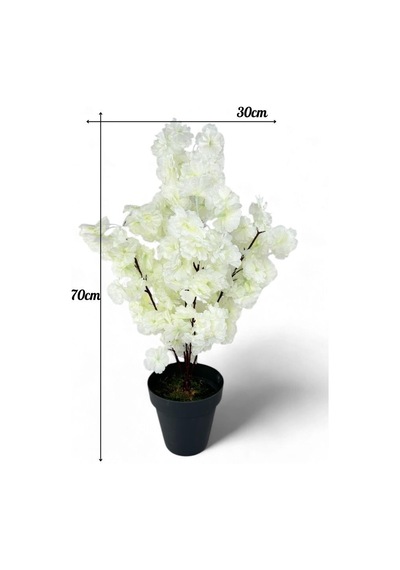 Yapay Ağaç Bahardalı Ağacı Beyaz Japon Kiraz Çiçeği Sakura Çiçeği 70cm Siyah Plastik Saksılı