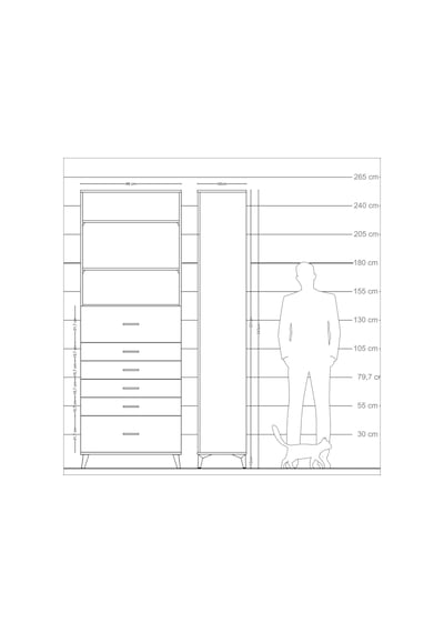 Arges Dolap 3 Raflı 6 Çekmeceli 88x30x243 Çam-çam Çam