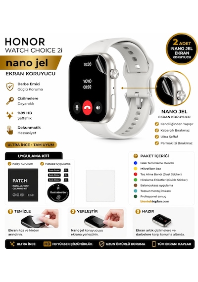 Honor Watch Choice 2i Uyumlu Nano Hidrojel Ekran Koruyucu 2 Adet Kırılmaz Darbe Emici Tam Koruma