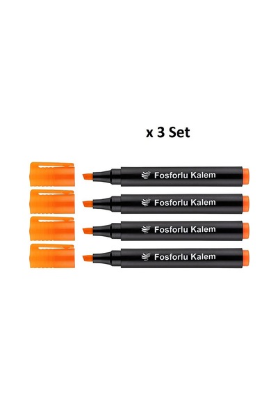 Lotte Fosforlu Kalem 4'lü Turuncu X 3 Set Çok Renkli