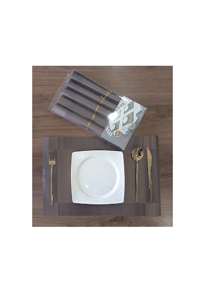 6 Kişilik Pvc Amerikan Servis Supla Seti - 30x45cm Kahverengi