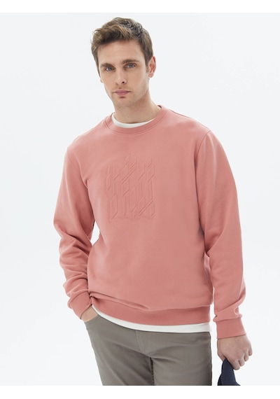 Kip Pembe Bisiklet Yaka Baskılı Sweatshırt Çok Renkli