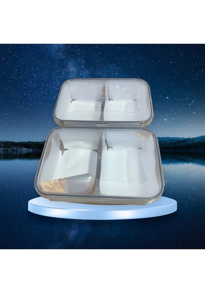 Sermer Pazarlama 2 Adet 2 Bölmeli Erzak Kabı Saklama Kabı 1+1 2 Litre Hacimli Yerli Üretim Şeffaf