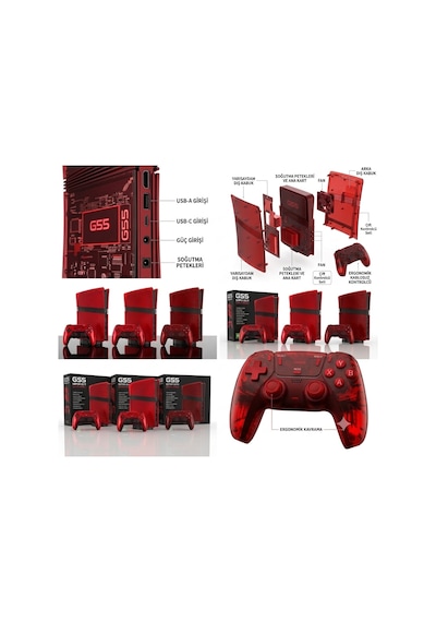 Hadron Gs5 Ultra Retro Oyun Konsolu Ps2, Psp, Ps1 128 Gb Çift Gamepad Kırmızı Renk