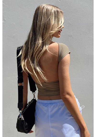 Madmext Bej Sırt Dekolteli Crop Kadın Bluz Mg1851-bej Bej