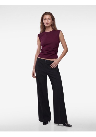 Koton Krep Scuba Slim Fit Drape Detaylı Kolsuz Bisiklet Yaka Bluz Bordo 7wak10037ek