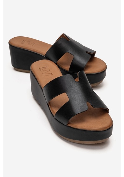 Luvishoes Luvi Shoes Lıa Siyah Cilt Hakiki Deri Kadın Dolgu Topuklu Terlik Siyah