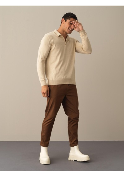 Xint Bej Regular Fit Dik Yaka Pamuklu Kazak 801662 Bej Melanj