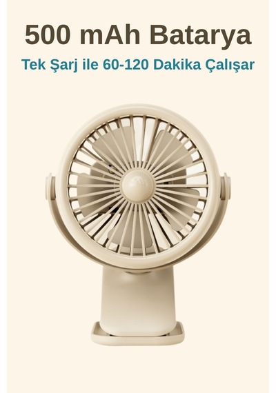 3 Kademe Usb Şarjlı Mandallı 360 Taşınabilir Fan Vantilatör Soğutucu Ym88221 Kahverengi Açık
