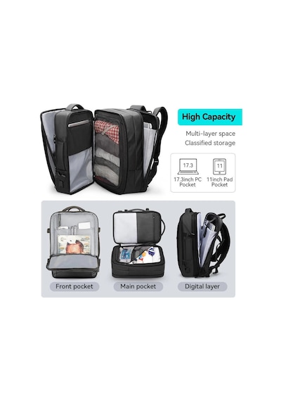 Mark Ryden Expandos Laptop Sırt Çantası Genişletilebilir İç Hacim Şarj Kiti Mr9299 Kr08 siyah