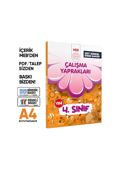 2027 MEB İlkokul 4.Sınıf Çalışma Kitabı Çalışma Soruları ve Deneme Paketi Tam Paket BASKI ÜCRETİ