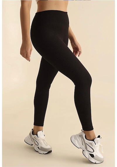 Pantofit Fitilli Yüksek Bel Kadın Tayt Premium Signature Esnek Ribana Günlük & Spor Şıklık Krem