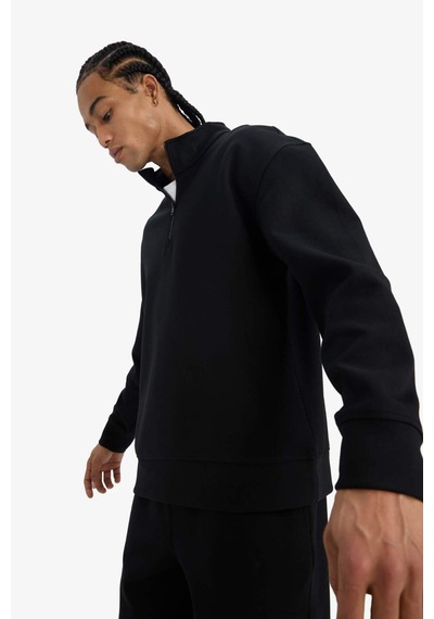 Defacto Boxy Fit Dik Yaka Yarım Fermuarlı Skuba Dalgıç Kumaş Sweatshirt E9363ax25aubk81 Siyah