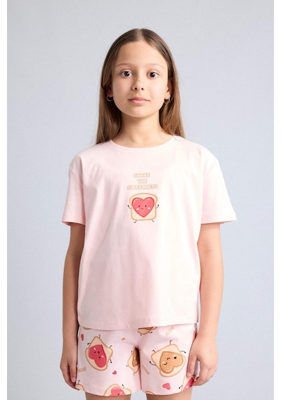 Defacto Regular Fıt 2li Pijama Şort Tişört Takımı Kız Çocuk H5509a826smpn256 Pembe-pn256