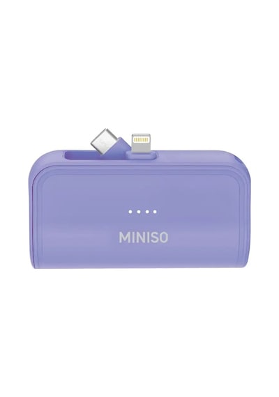 Miniso Lisanslı Çift Kablolu 4500mah Powerbank X-45dx Mor Kompakt Şarj Desteği Lila
