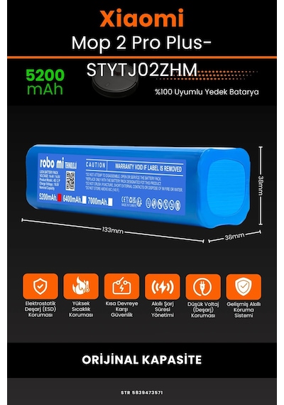 Xiaomi Mop Pro2+ 3D STYTJ02ZHM 5200mAh Robot Süpürge Bataryası