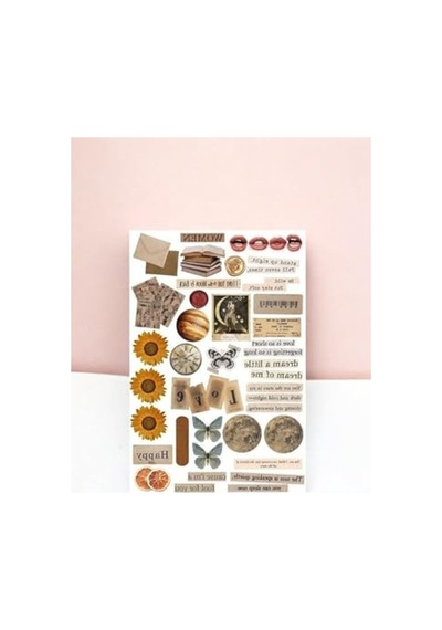 Vintage Temalı 5'li Sticker Paketi, Bullet Journal İçin Uygun Abanoz