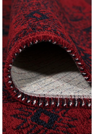 Kırmızı Renkli Afgan Tarzı Altı Kaymaz Yıkanabilir Şönil Kilim-56