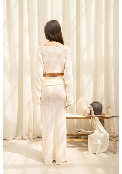Mai Collection Naval Bej Crop Etek Triko Takım